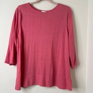 XL J Jill Pink Linen Blend Sweater Cozy Knit 1/4 Sleeve Coastal Lagenlook Luxury